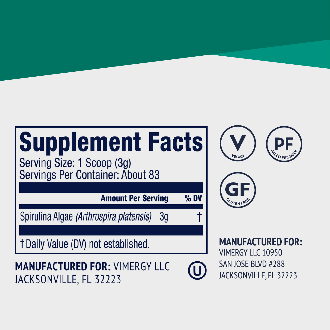 Usa päritolu spirulina, Vimergy 250g